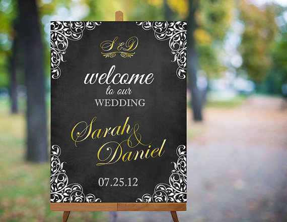 Wedding - Wedding Welcome Sign Printable Wedding Sign Gold Wedding Signs Chalkboard Wedding Signs Custom Wedding Signs Large Digital Wedding Sign PDF