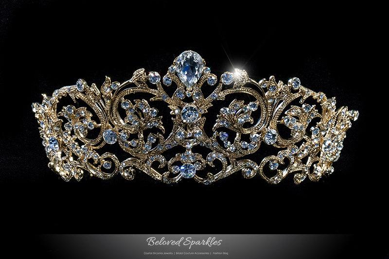 Свадьба - Matilda Vintage Victorian Swarovski Crystal Gold Tiara, Royal Reign Art Deco Crystal Gold Tiara, Bridal Quinceanera Gold Tiara-BSLTAR118716G