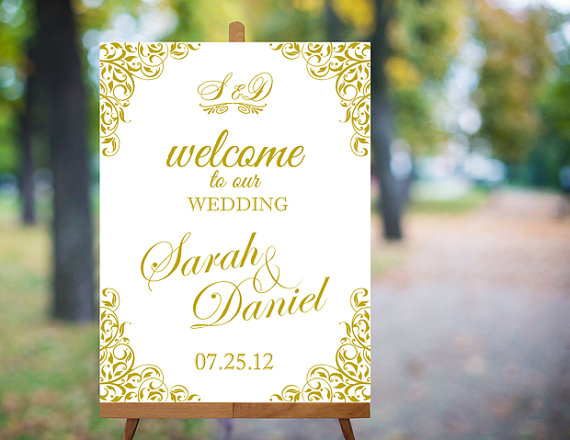 Свадьба - Wedding Welcome Sign Printable Wedding Sign Gold Wedding Signs Elegant Wedding Signs Custom Wedding Signs Large Digital Wedding Sign PDF