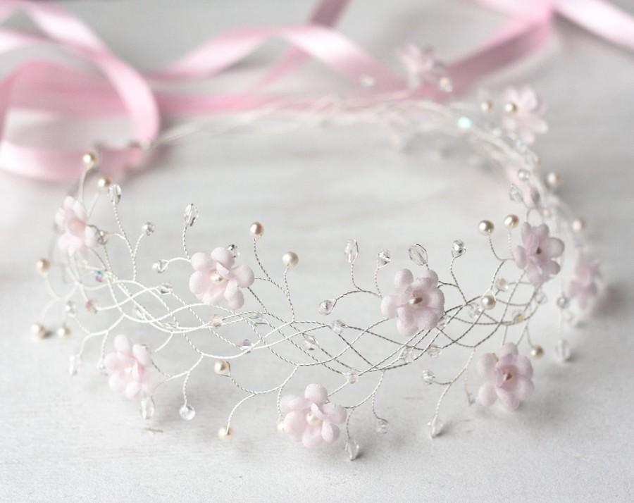 زفاف - 31_Pink flower crown, Bridal crown, Wedding crown, Pink bridal crown, Bridal crown, Flower bridal crown, Hair accessories, Headband, Crowns.