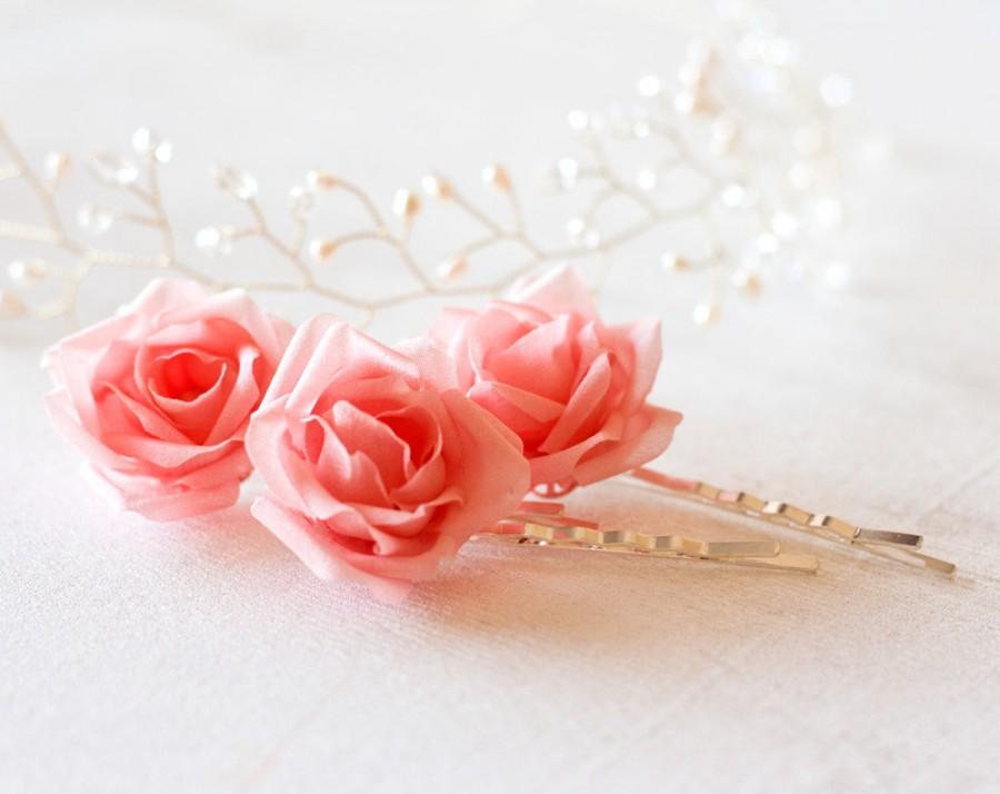 Свадьба - 71_Bridal flower pin, Pink hair flower, Bridal headdress flower, Wedding hair flower, Flower clip, Flower bobby pin, Fabric flower pins.