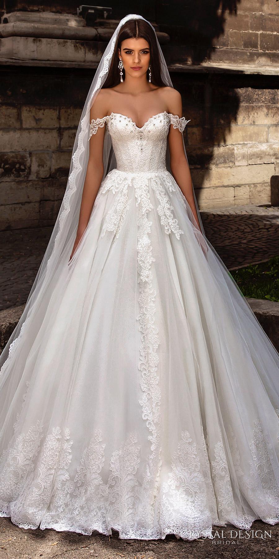 New Arrival Off-the-shoulder Lace Straps Crystal Design 2016 Wedding Dress