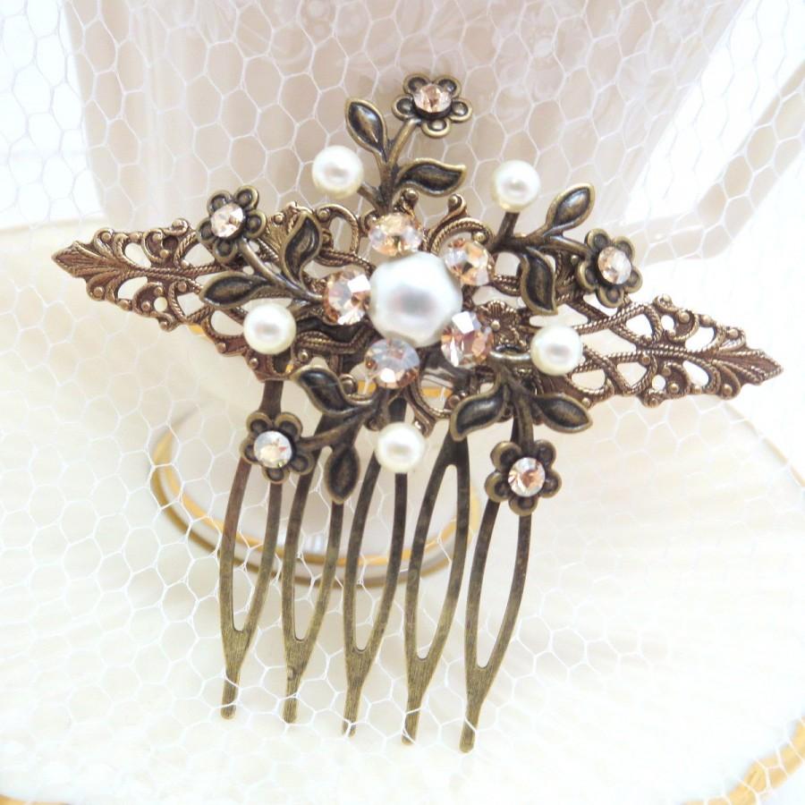 Mariage - Bridal hair comb, Wedding headpiece, Vintage style hair comb, Champagne crysta comb, Swarovski crystals, Bridal hair clip, Antique gold