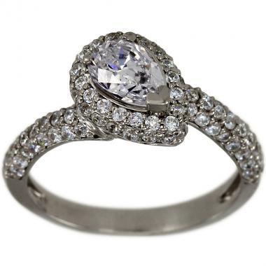زفاف - Pear Diamond Ring In 14k White Gold With A Halo Ring Design & Milgrain Decoration