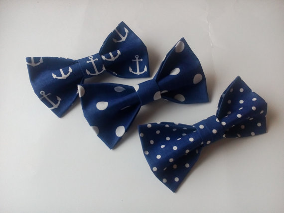 Свадьба - Bow ties for boyfriend Three navy men's bowties Nautical tie with anchors Navy blue polka dots neckties Graduation ties Gifts for coworkers