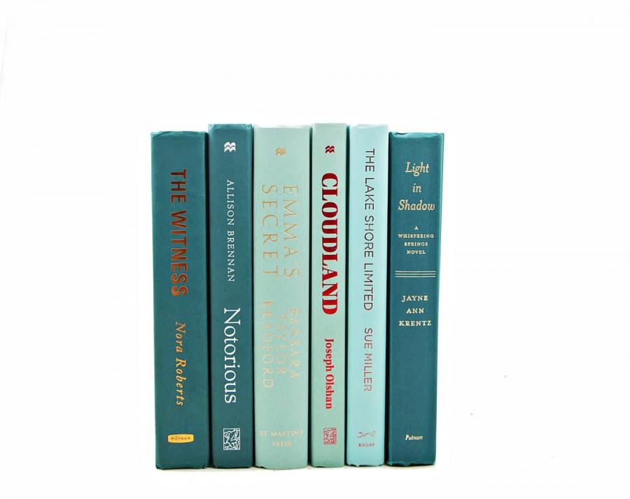 Свадьба - Cyan Teal Green Decorative Books, Cerulean Book Set, Wedding Decor Centerpiece, Book Decor, Book Collection, Instant Library, Home Design