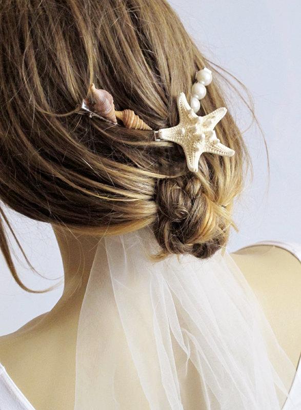 Wedding - Beach wedding, Sea Shells,  hair pins, starfish, pearl bead,hair accesory, bridal accessory,  Bridesmaid Gifts, Gift Ideas