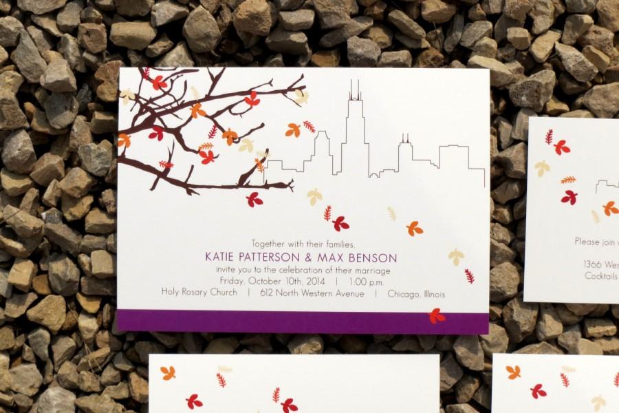Hochzeit - Chicago Skyline Modern Fall Wedding Invitation