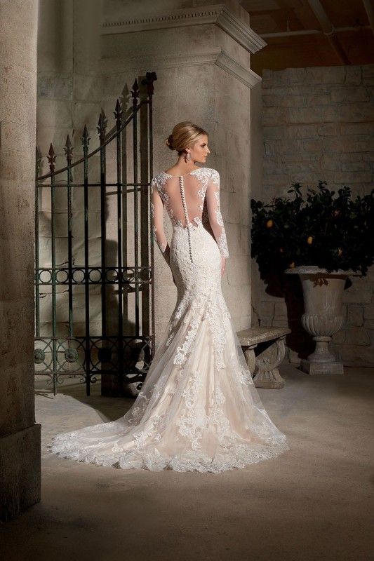 زفاف - Long Sleeve See Through Back Lace Appliques White Mermaid Wedding Dress