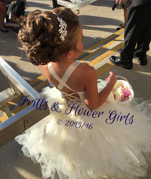 Wedding - Ivory Corset flower girl dress Lace over Ivory Satin Corset Halter Tutu Dress Flower Girl Dress Sizes 2T to Girls Size 8
