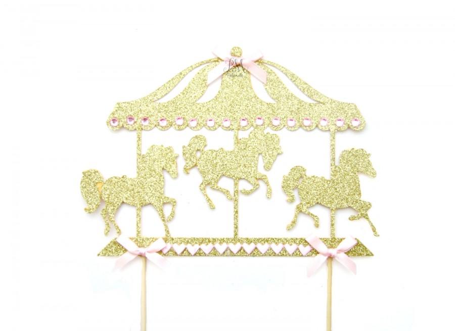 زفاف - Gold Glitter Carousel Horse Cake Topper - Horse cake topper, Carousel cake topper, Circus cake topper, Carousel horse party
