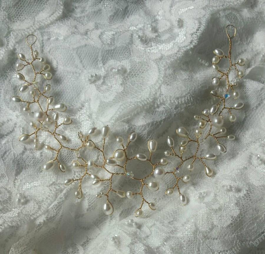 Mariage - Gold hair vine, pearl hair vine, gold and pearl headpiece, bridal hair vine, bridal headpiece, pearl hair wreath, pearl fascinator