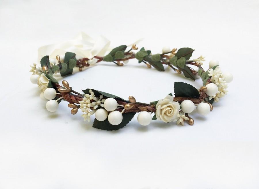 Wedding - Bridal Flower Crown - Floral Crown, Wedding Crown, Gold and Ivory Flower Crown, Ivory, Floral Crown, Bridal Headpiece, Flower Girl Crown