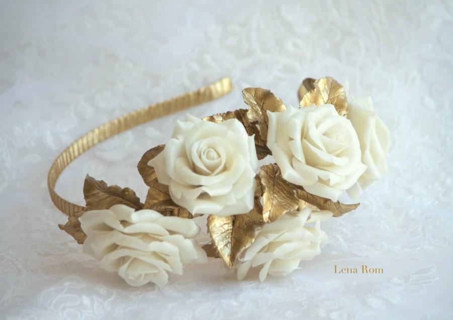 Свадьба - Bridal headpiece. Floral headpiece. Ivory roses headpiece. Wedding headpiece. Bridal roses headband. Wedding roses headband. MOD512