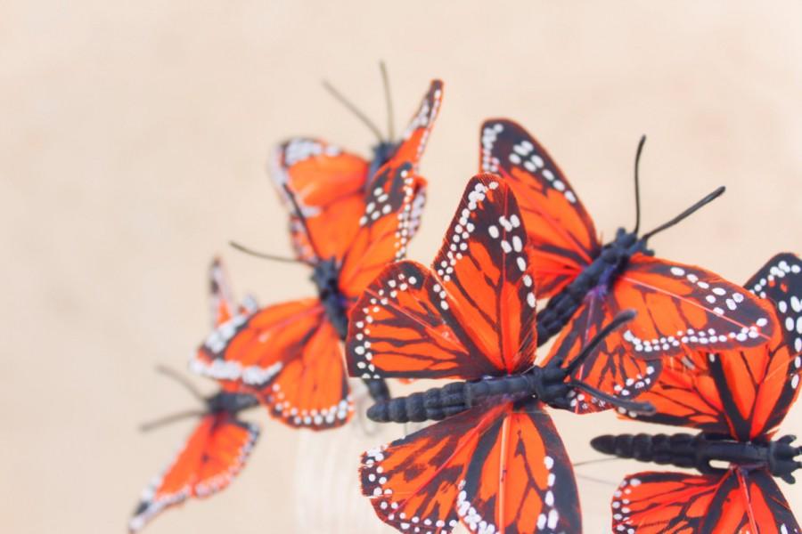 Свадьба - butterfly hair comb, orange monarch hair comb