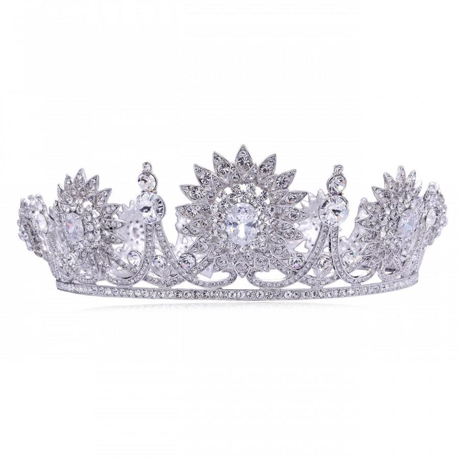 Hochzeit - Floral Full Crown Swarovski Crystal Wedding Crown, Silver Crystal Wedding Bridal Tiara, Women Pageant Headpiece SHA8690