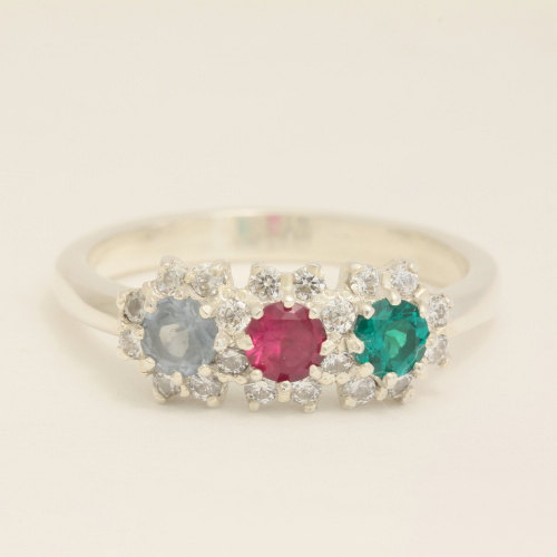 Wedding - Mother's Cathedral Ring, 3 Birthstone Ring Setting, 14K White Gold Ring