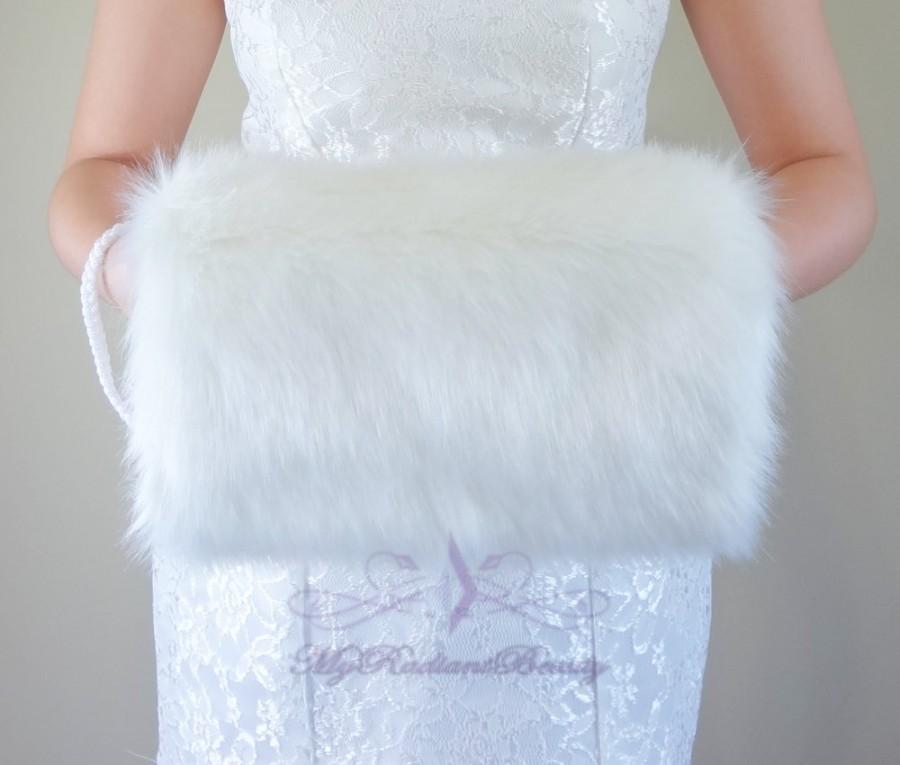 زفاف - Ivory Faux Fur Hand Muff, Ivory Wedding Hand Warmer, HandMuff For Wedding Stole and  Faux Fur Wrap, Bridal Stole HM108-IVY