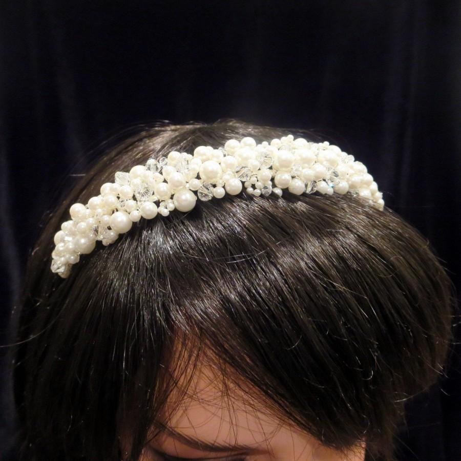 زفاف - Bridal pearl and crystal headband, Bridal Tiara headband, Wedding headband, Swarovski crystal and pearl hair accessory