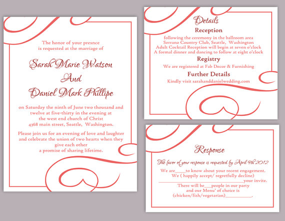 Hochzeit - DIY Wedding Invitation Template Set Editable Word File Instant Download Elegant Invitation Printable Invitation Red Wedding Invitation