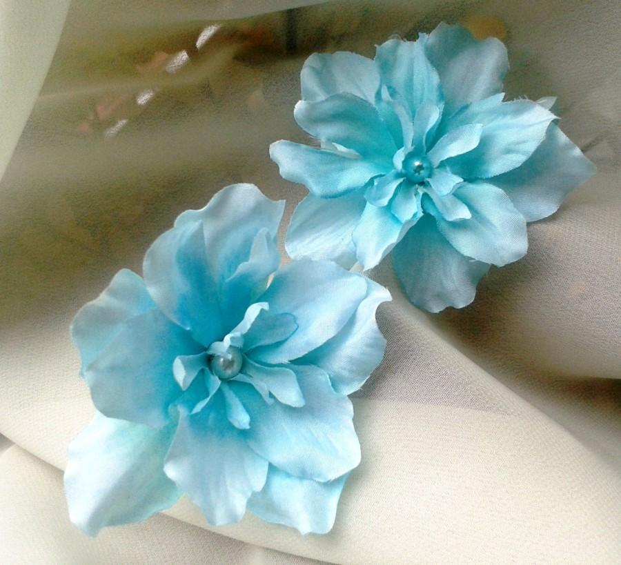 Wedding - BRIDAL HAIR FLOWER, Blue flower clip, Tropical Hair Clip, Silk Flowers, Bridal Hair clip, Wedding Accessory,  Headpiece, Beach Wedding