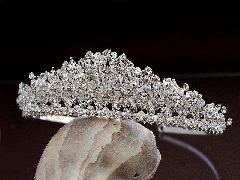 زفاف - Princess Swarovski&Crystal tiara, Bridal crystal crown ,Wedding Swarovski Headband, Floral tiara, Wedding headpiece, Silver, Wedding crown