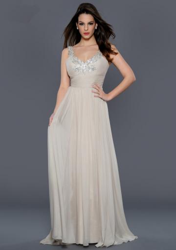 Mariage - Crystals Zipper Sleeveless Ruched Floor Length Straps Chiffon