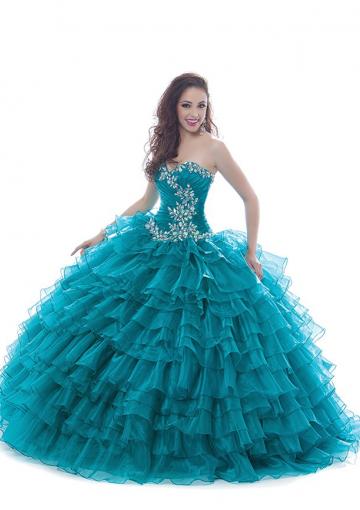 Mariage - Sweetheart Tulle Ruffled Jacket Blue Tiers Crystals Floor Length Lace Up Sleeveless