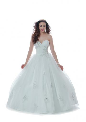 Hochzeit - Organza Lace Up Appliques Sweetheart White Floor Length