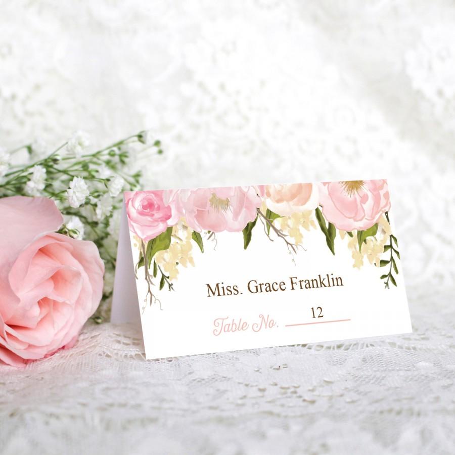 Mariage - Wedding Place Cards - Pink Floral - DIY Printable Wedding Place Cards - Escort Cards - Editable Place Cards - Instant Download