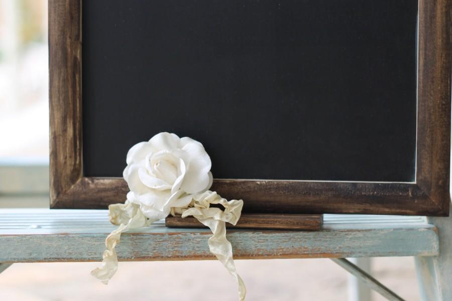 Hochzeit - Wedding Chalkboard Sign Large Rustic Distressed Shabby Chic Menu Message Board Paper Rose With Antiqued Ribbon