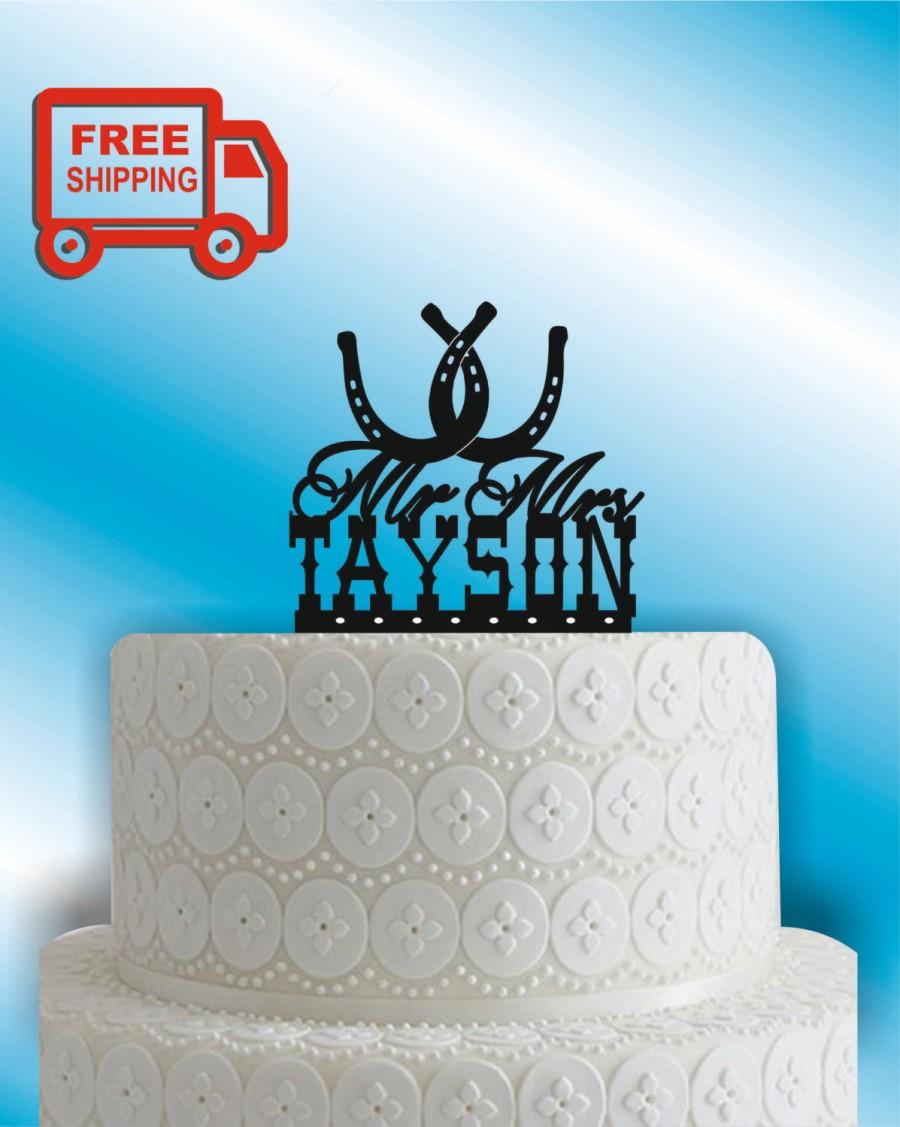زفاف - Country Wedding Cake Topper - Horseshoe Cake Topper - Personalized Weddding  Cake Topper - Mr and Mrs - Western - Bride and Groom