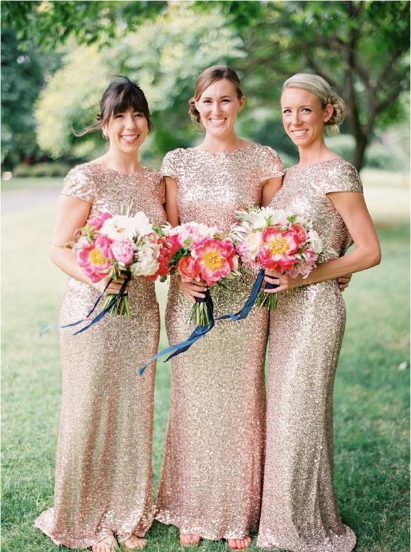 Mariage - Fashion Scoop Cap Sleeves Gold Sequins Open Back Long Mermaid Bridesmaid Dresses