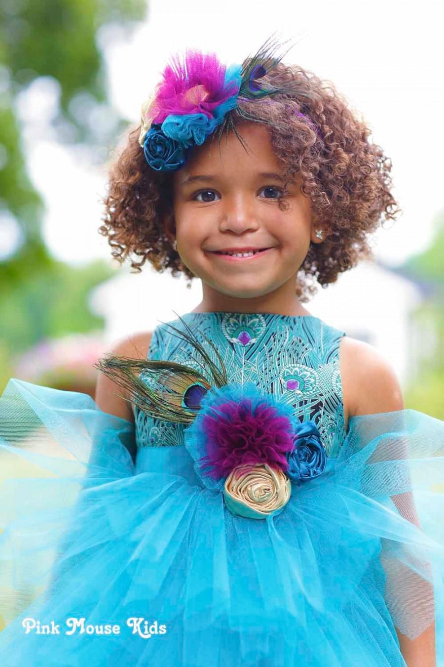 Mariage - Peacock Flower Girl Dress - Peacock Wedding - Custom Flower Girl Dresses - Flower Girl Dress - Flower Girl Tulle Dress - Sizes 2T to 8 Years
