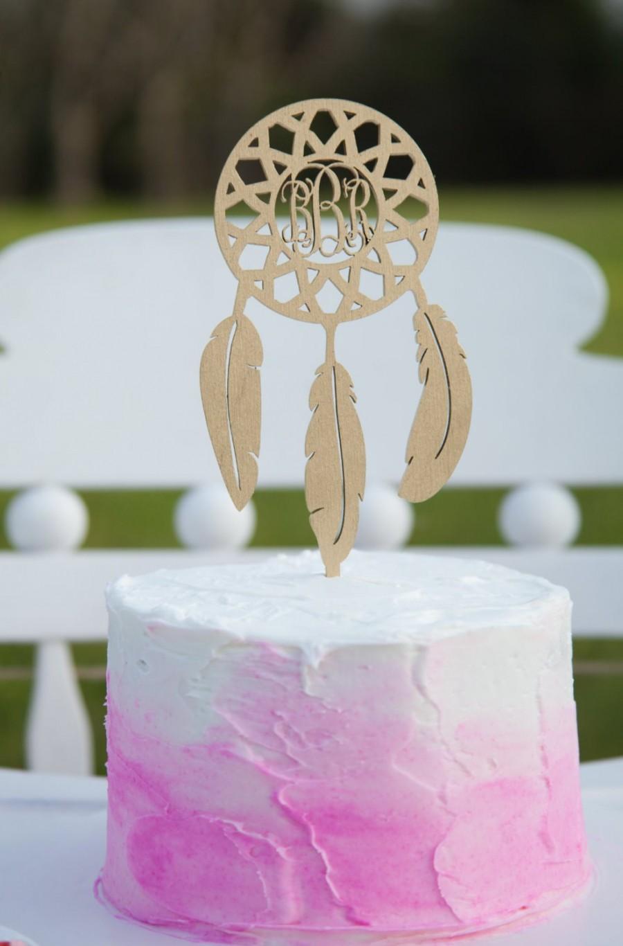 Hochzeit - Personalized Cake Topper - Monogram Dream Catcher Cake Topper - Birthday - Wedding - Wooden