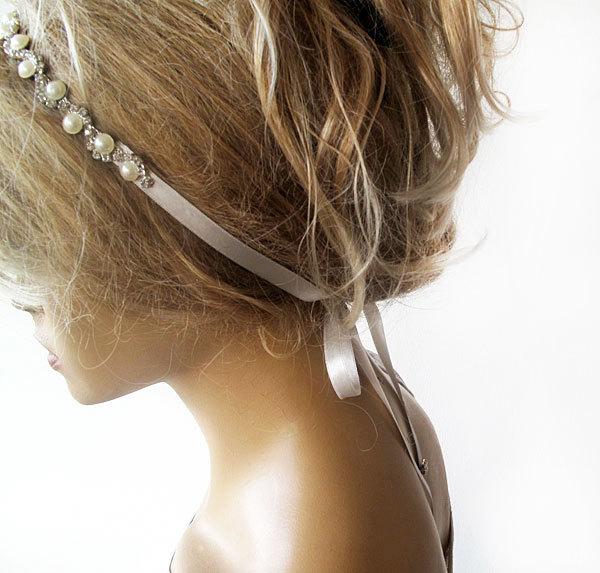 زفاف - Bridal  Rhinestone and Pearl  headband,  Wedding Headband,  Bridal Hair Accessory, Wedding  Accessory