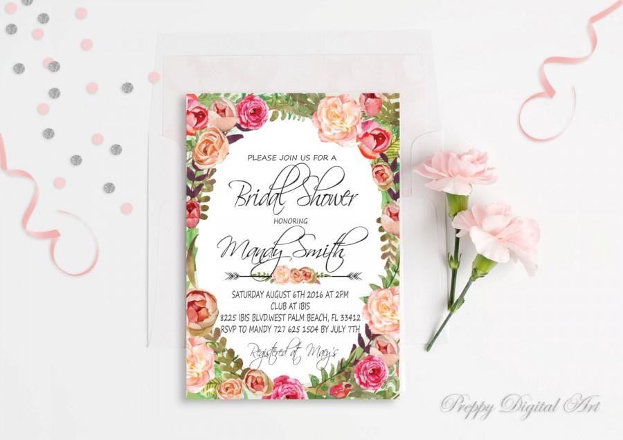 Свадьба - Floral Bridal Shower Invitation Boho Bridal Shower Invite Floral Wreath Spring Bridal Party Summer Bridal Shower Rustic Typography Invite