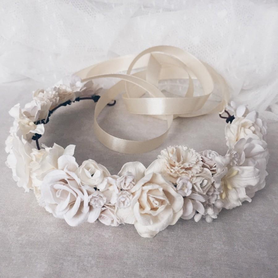 Wedding - Floral crown, Bridal flower crown, Wedding flower crown, Flower crown, Bridal floral crown, White flower crown, White wedding flowers