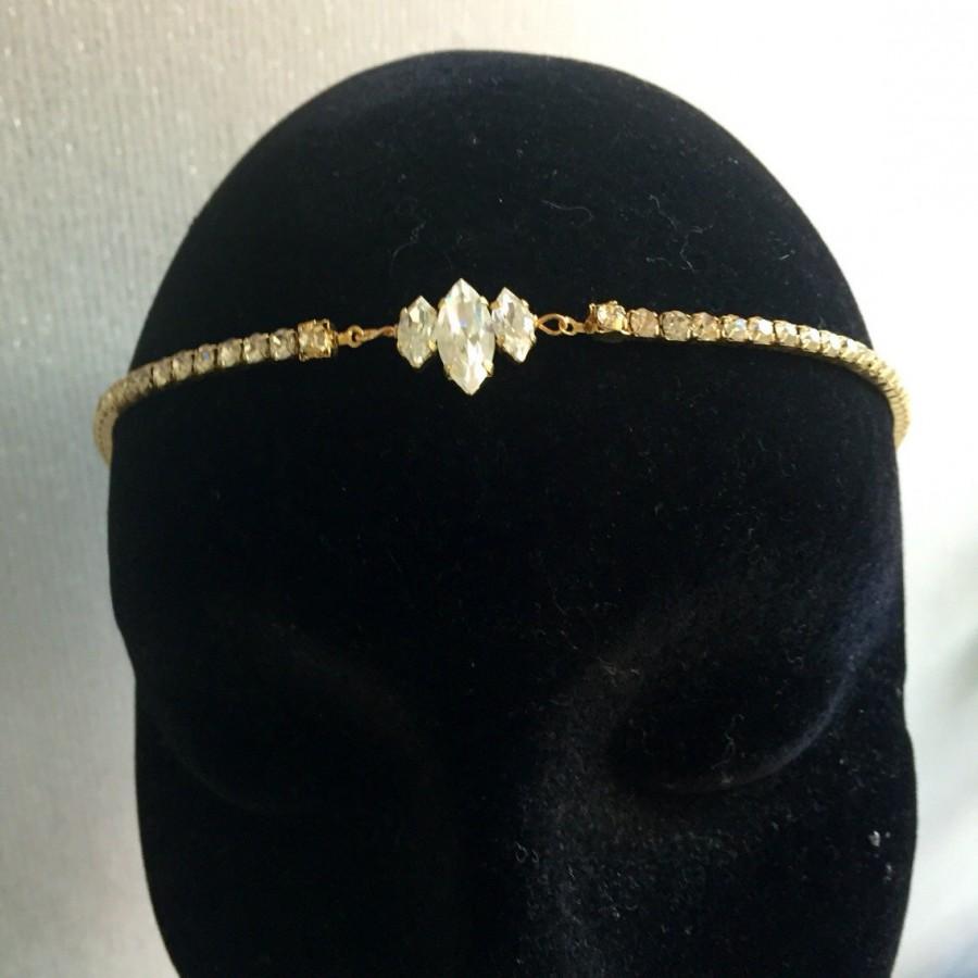 زفاف - GOLD Halo headband Bridal headband - bridal headdress - Hair Vine -bridal pearl forehead headband- bridal brow band - Circlet.