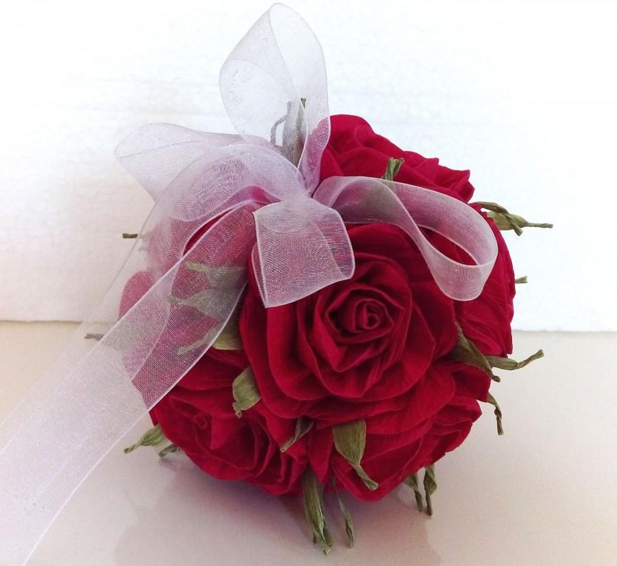 Свадьба - Royal red Cherry Wedding hanging crepe paper flower balls paper flowers pomander kissing balls Christmas ornament flower girl pomander Brida