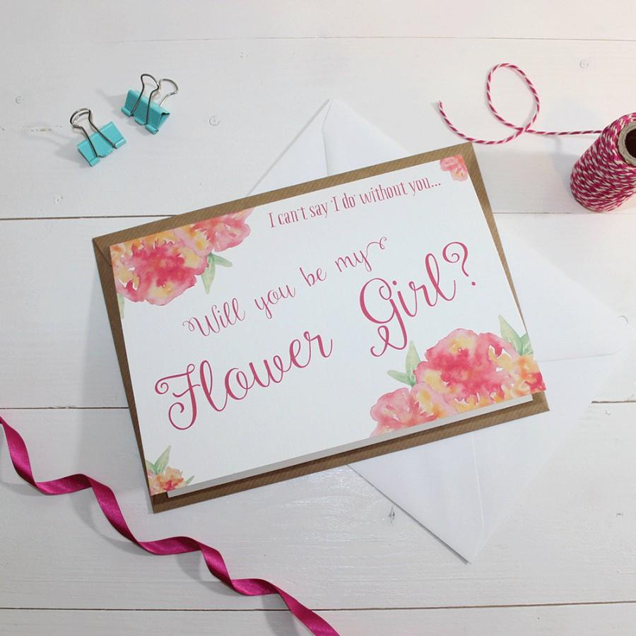 زفاف - Will you be my Flower Girl Card - Wedding - Watercolour & Floral {White Background}