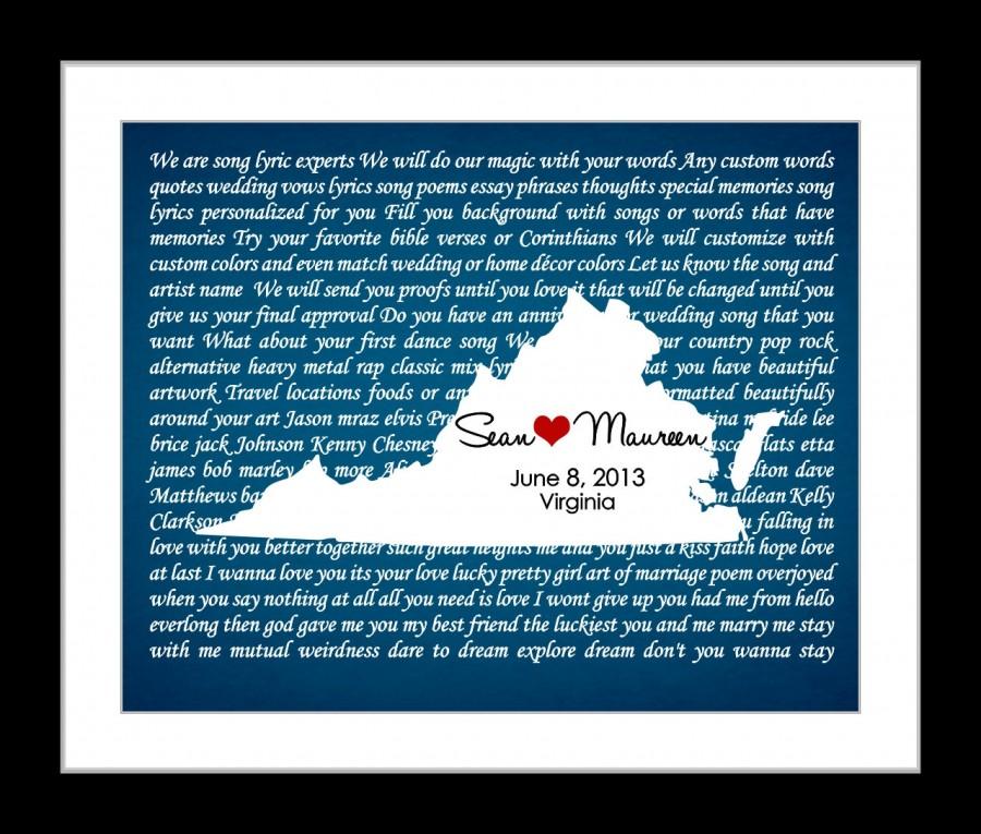 Mariage - First Dance Song Lyric Personalized Wedding Gift: Any State Country Custom Map Print Office Art Bridal Shower Present Gift for Newlyweds