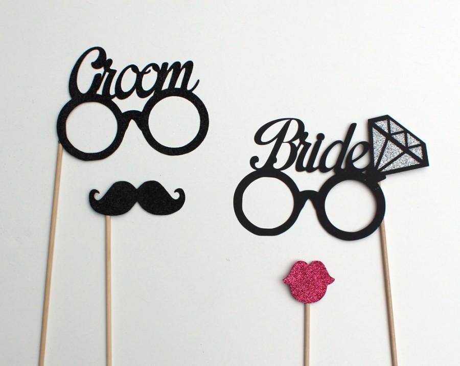 Mariage - Bride Glasses with Beautiful Glitter Diamond & Glitter Groom Photo Booth Props