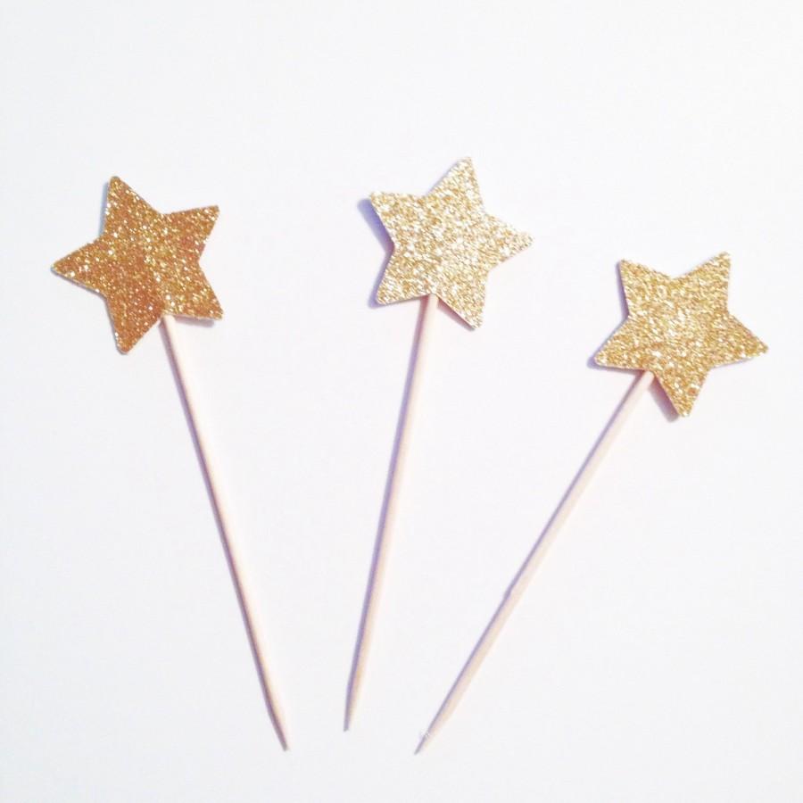 Wedding - Gold Star Cupcake Toppers - Cake Toppers - 24