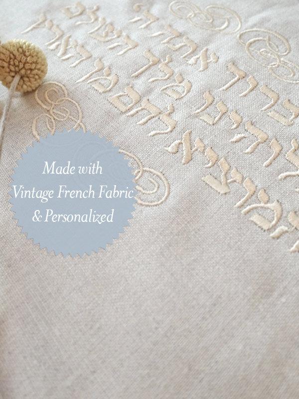 Hochzeit - Personalized Vintage French Fabric Heirloom Wedding Challah Cover with Crocheted Edges