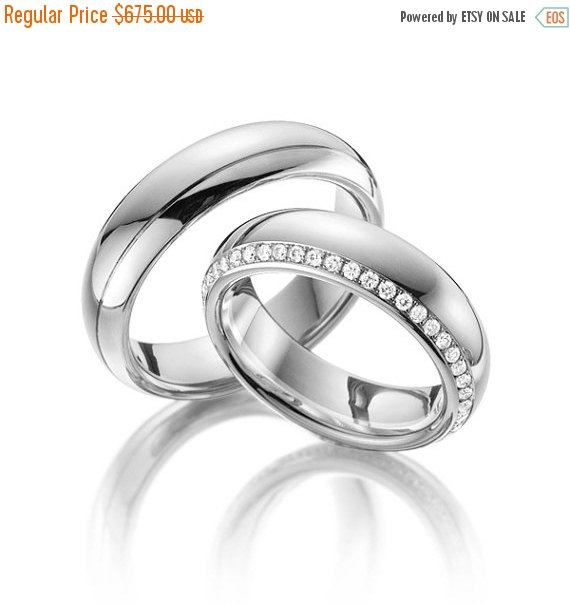 Mariage - ON SALE Diamond Wedding Rings His and Hers Matching Sterling Silver