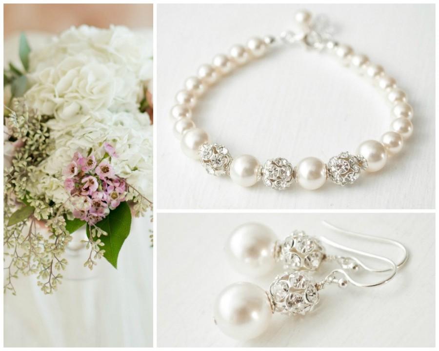Wedding - Classic Wedding Jewelry SET, Pearl Bridal Jewellery SET, Bridal Wedding Jewelry SET, Bridal Earring and Bracelet Set