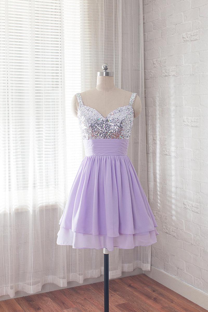 زفاف - sequins short prom dress, Lavender homecoming dress, Sweetheart evening dress