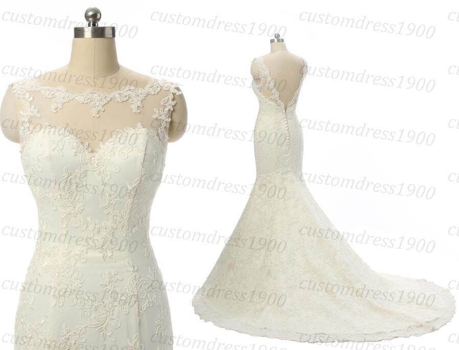 Wedding - Vintage White/Ivory Cap Sleeve Wedding Dress Sexy Mermaid Handmade Appliqued Tulle Bridal Dress Wedding Gowns For Wedding