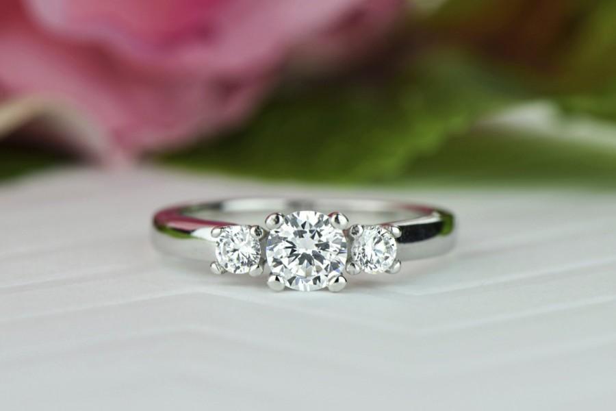 زفاف - 1 ctw Three Stone Ring, Filigree Promise Ring, Man Made White Diamond Simulants, Wedding Ring, Bridal Ring, Engagement Ring, Sterling Silver